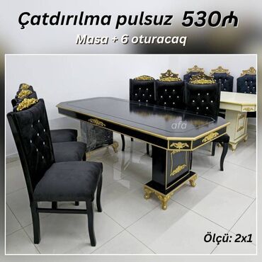 qonaq otağı masası: Qonaq otağı üçün masa dəstləri Masa ölçü: 2x1 Masa + 6 oturacaq 530
