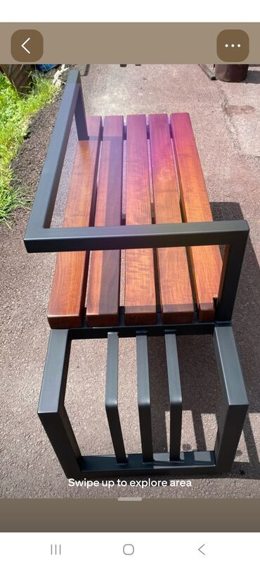 Bağ, çöl masa və oturacaq dəstləri: Metall karkaslı taxta lamelli skamya dəsti - Məhsul: açıq məkana — 49