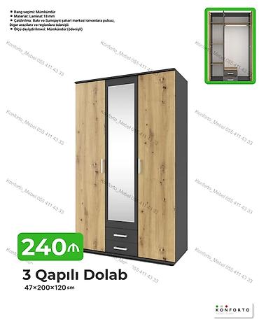 Dolablar: 3 qapılı geyim dolabı Ölçü: 47×200×120 sm Xüsusiyyətlər: - Rəng — 1