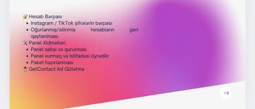 Digər kurslar: Smm xidmetleri Instagram TikTok uzuerinde emeliyatlar istenilen