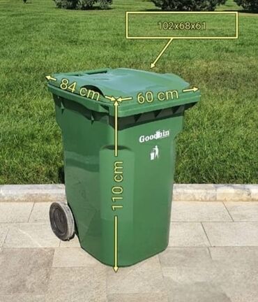 Tullantı qabları: Müxtəlif ölçülərdə və rənglərdə Goodbin zibil qutuları. Bu zibil — 6