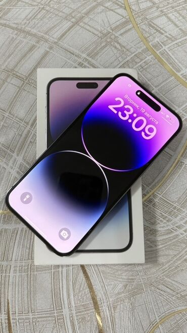 складные телефоны: IPhone 14 Pro Max, Б/у, 256 ГБ, Deep Purple, Коробка, 87 %