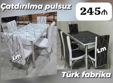 şüşe masa: Mətbəx üçün, Yeni, Açılan, Dördbucaq masa, 4 stul