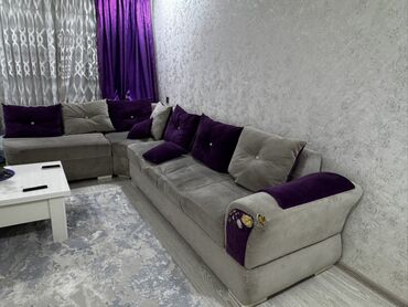 Dolablar: Künc divan dəsti - Forma: L-şəkilli künc divan - Rəng: Açıq boz