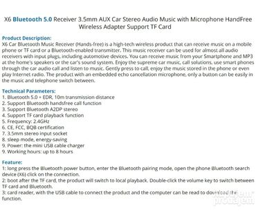 Audio oprema za auto: Bluetooth X6 audio prijemnik sa ugrađenim mikrofonom - Pretvara bilo — 9