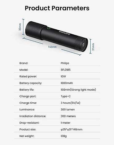type c: Фонарь Philips SFL2185 — компактный аккумуляторный ручной фонарь для — 3