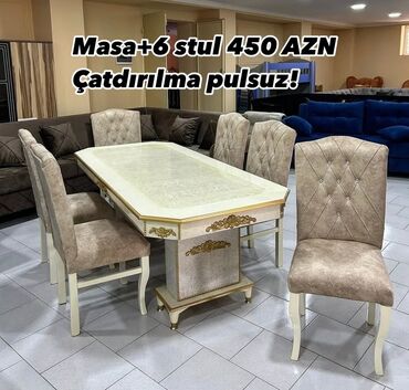 mebel modelleri: Qonaq otağı üçün, Yeni, Açılmayan, Dördbucaq masa, 6 stul