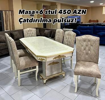 mdf panel: Qonaq otağı üçün, Yeni, Açılmayan, Dördbucaq masa, 6 stul — 1