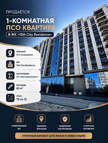 12 мер: 1 комната, 63 м², 12 мкр Элитка, 10 этаж, ПСО (под самоотделку) — 1