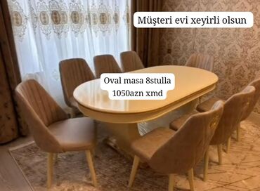 kunc dolab: Qonaq otağı üçün, Yeni, Açılmayan, Oval masa, 6 stul