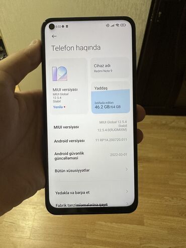 telefon gencede: Xiaomi Redmi Note 9, 64 GB, rəng - Mavi, 
 Barmaq izi, İki sim kartlı