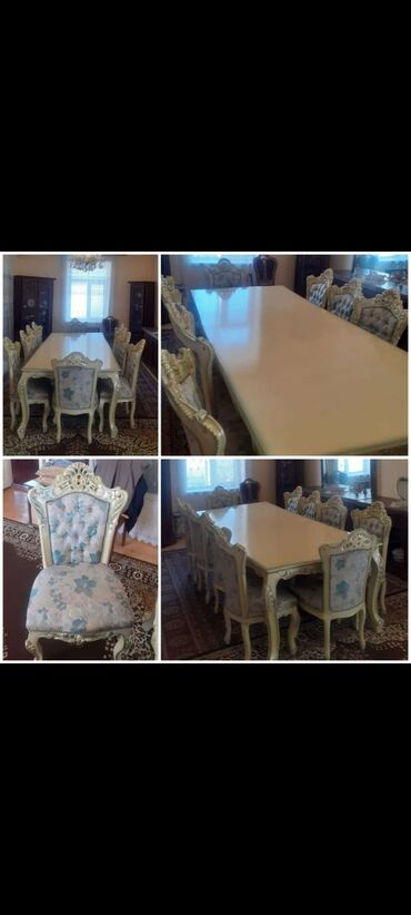 Комплекты столов и стульев: Для гостиной, Б/у, Нераскладной, Прямоугольный стол, 10 стульев, Азербайджан