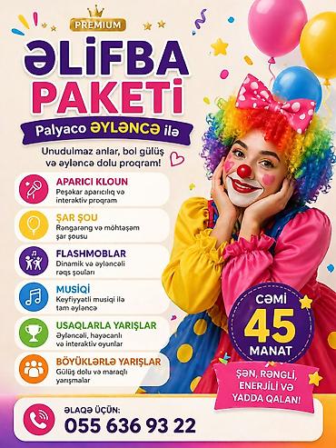 Peşəkar kloun ✔️ Əyləncəli oyunlar ✔️ Rəqslər və flashmob ✔️ Şar şou 🎈
