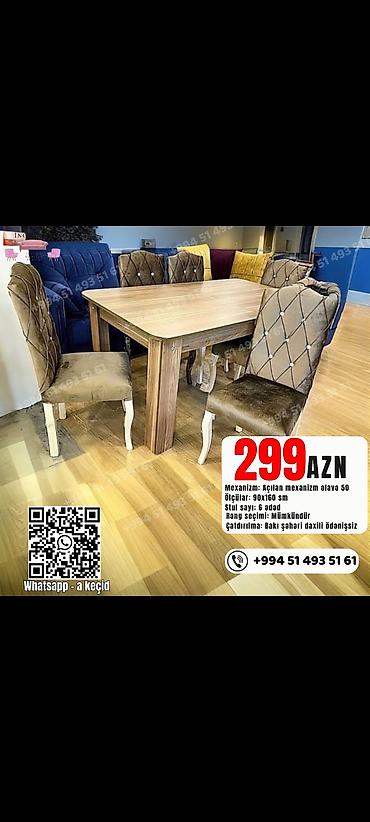 mdf panel: Qonaq otağı üçün, Yeni, Açılmayan, Dördbucaq masa, 6 stul — 7