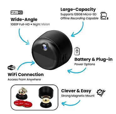 Mini Wi‑Fi təhlükəsizlik kamerası - 1080P Full HD geniş bucaq + gecə