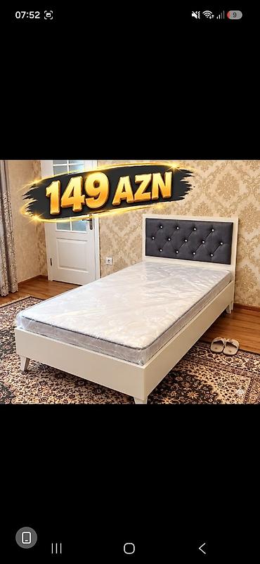 bar mebel: Tək nəfərlik çarpayı və döşək dəsti - Rəng: ağ çərçivə, tünd boz — 1