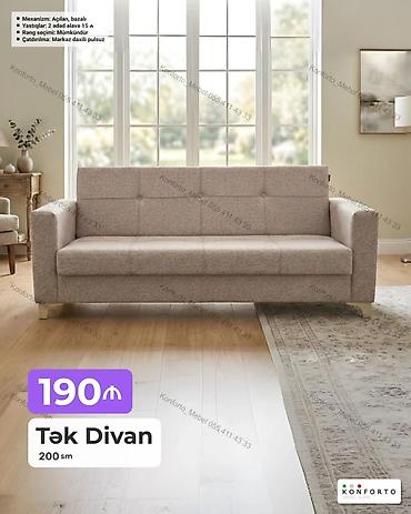 Ev və bağ: Tək divan – 200 sm Xüsusiyyətlər: - Mexanizm: açılan, bazalı (yataq — 1