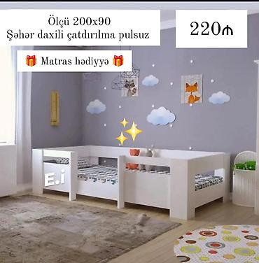 mebeı: Uşaq otağı üçün ikili çarpayı dəsti - Ölçü: 200x90 - Rəng: ağ, müasir — 1