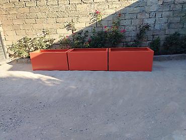 cicek: Metal çiçək/qazon yeşikləri – narıncı rəngdə, düzbucaqlı dizayn - — 4