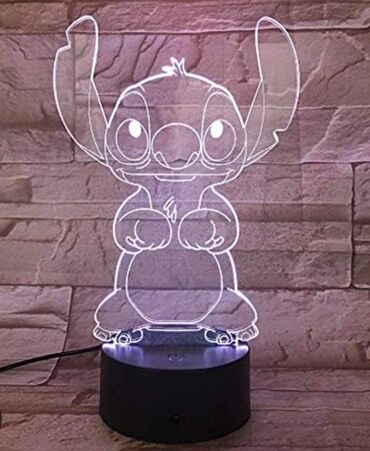 3d qelem qiymeti: Stitch personajının 3D formalı gecə lampası. Qara rəngli dairəvi