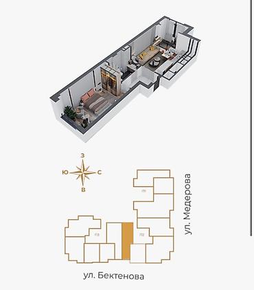Продажа квартир: 1 комната, 49 м², Юнусалиева/Суванбердиева Элитка, 9 этаж, ПСО (под самоотделку) — 4