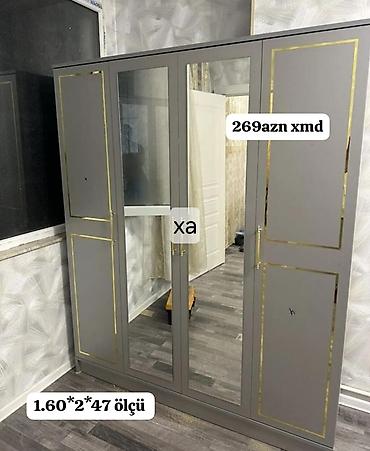 Boz rəngdə 4 qapılı paltar şkafı. Orta hissədə tam hündürlükdə güzgülü lalafo.az -da Boz rəngdə 4 qapılı paltar şkafı. Orta hissədə tam hündürlükdə güzgülü