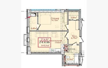 1 ком студия: 2 комнаты, 52 м², Элитка, 8 этаж, ПСО (под самоотделку)