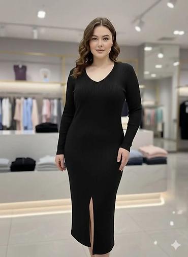 Haljine: Ženska rebrasta midi haljina sa dugim rukavima od S do 4xl - Kroj — 4