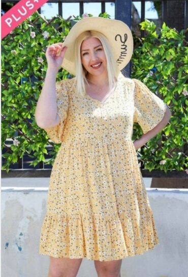 tiffany pamucne haljine: Oversized letnja haljina 4XL/48 NOVO Plus size cvetna haljina sa