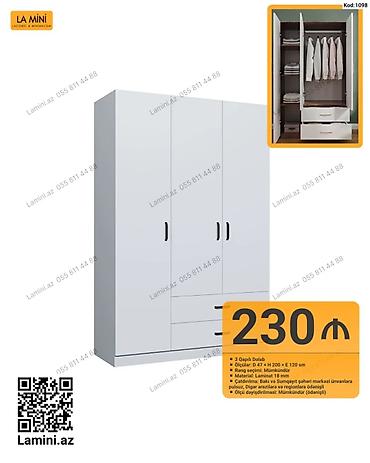 Dolablar: LA MINI 3 qapılı dolab - Kod: 1098 - Ölçülər: D 47 × H 200 × E 120 sm — 1
