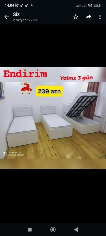 Çarpayılar: Yeni, Təknəfərlik çarpayı, Bazasız, Matras ilə, Siyirməsiz, Azərbaycan — 22