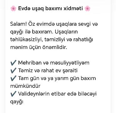 Dayələr: Evdə uşaq baxımı xidməti Öz evimdə uşaqlara sevgi və qayğı ilə baxım — 1