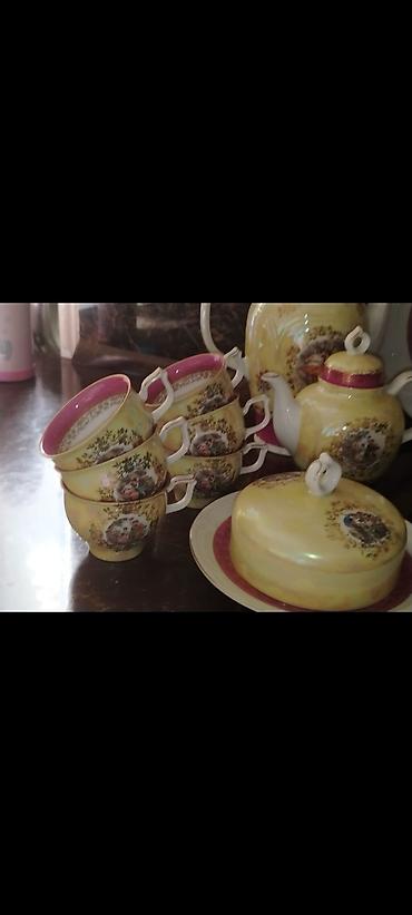 dekor sar: Çay dəsti, rəng - Sarı, Farfor — 1