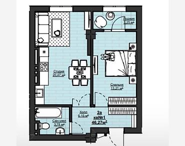 714: 1 комната, 47 м², Асанбай мкр Элитка, 7 этаж, ПСО (под самоотделку) — 1