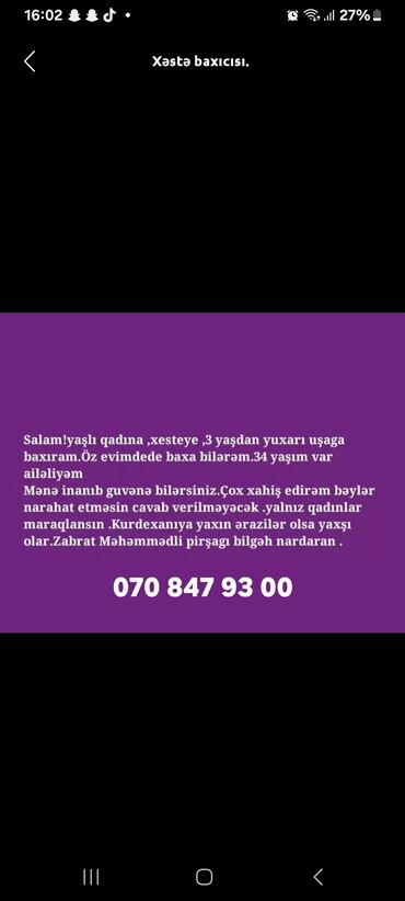 baxıcı iş elanları: Tibb bacıları. 35