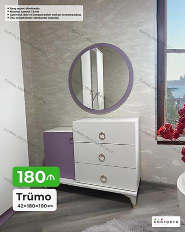 Komodlar: Trümo – 42×180×100 sm - Dizayn: Ağ-bənövşəyi rəng uyğunluğu, dairəvi — 1