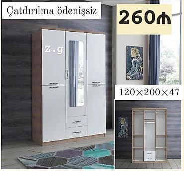 ev mebel: Üç qapılı paltar dolabı - Ölçülər: 120 × 200 × 47 sm - Material: ağ — 1