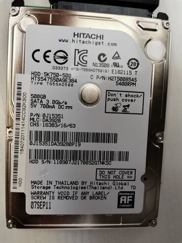 ssd har disk: Hitachi harddisk HDD 500gb 5400rpm 2.5(notebook, laptop, notbuk üçün