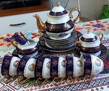 Qab-qacaq və mətbəx ləvazimatları: Çay dəsti, rəng - Qızılı, Farfor, 6 nəfərlik — 1