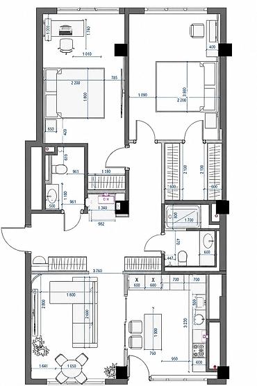 клубный дом квартира: 3 комнаты, 98 м², Асанбай мкр Элитка, 1 этаж, ПСО (под самоотделку) — 5