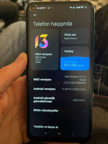 xiaomi redmi 9 t: Xiaomi Redmi Note 9, 128 GB, rəng - Mavi, 
 Zəmanət, Barmaq izi, İki sim kartlı