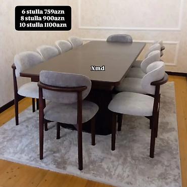 Masa və oturacaq dəstləri: Masa + 6 stul dəsti - Oval formalı geniş yemək masası - 6 ədəd yumşaq — 5