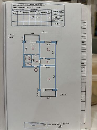 первомайская: 2 комнаты, 49 м², Достук мкр 2 этаж — 3