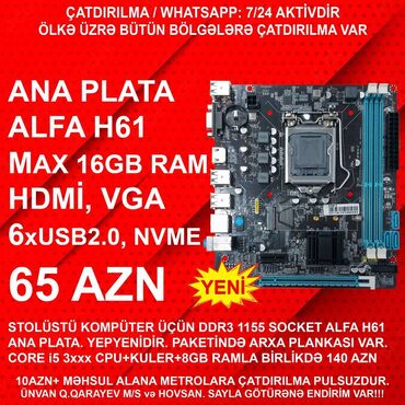 8gb notebook ram: Ana Platası Alfa H61 DDR3 1155, Yeni