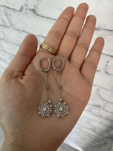 золотые серьги с жемчугом: Күмүш сөйкөлөр, Үлгүсү 925, Фианит, Аялдарга, Жаңы