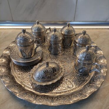 kofe stekanlari: Кофейный набор, цвет - Серебристый, 6 персон, Турция