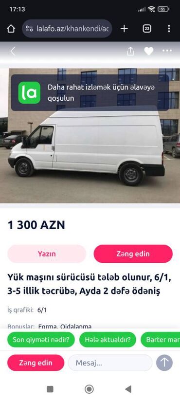 i̇ş elan: Водитель фирмы требуется, 6/1, 18-29 лет, Почасовая оплата