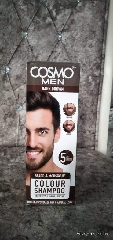 детская зубная щетка: Məhsul: Cosmo Men Beard & Moustache Colour Shampoo – Dark Brown -