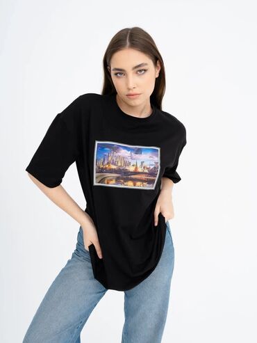 футболка с карманом женская: Футболка, Оверсайз, Аниме, Хлопок, Made in KG