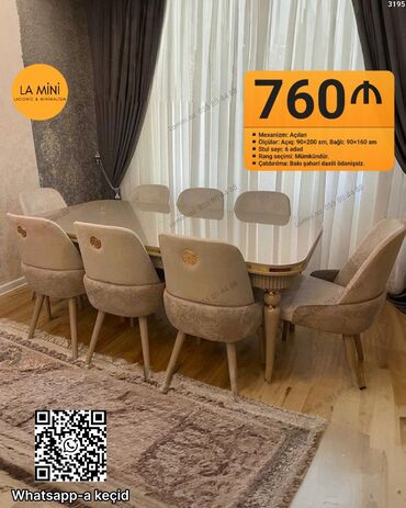 stol metbex: Qonaq otağı üçün, Açılan, Oval masa, 6 stul